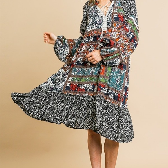 long sleeve boho midi dress